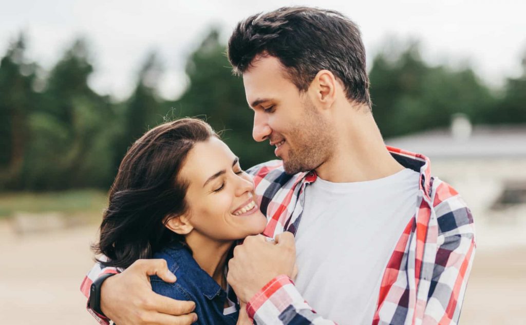 couple looking into each other eyes